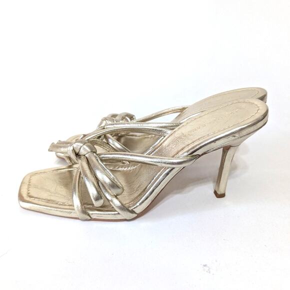 Loeffler Randall Margi Champagne Bow Heels Sandals Strappy Gold Size 11 Preowned - Picture 5 of 12